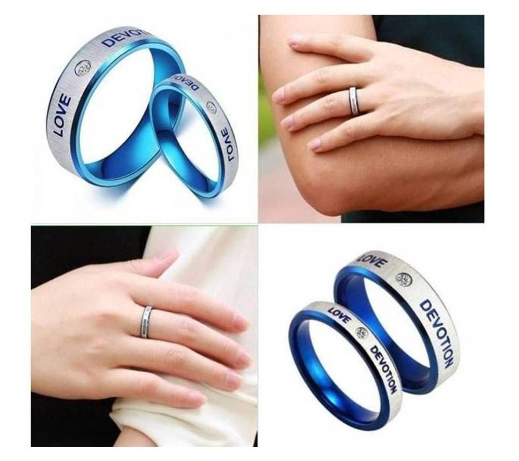 Stainless Steel Couple Finger Ring (Blue and Silver)