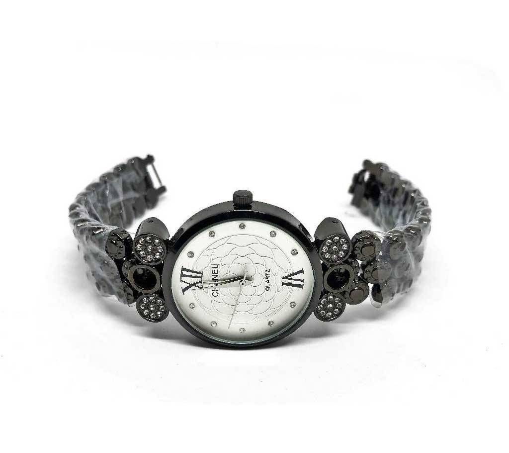 Stainless Steel Black Chain Watch For Women