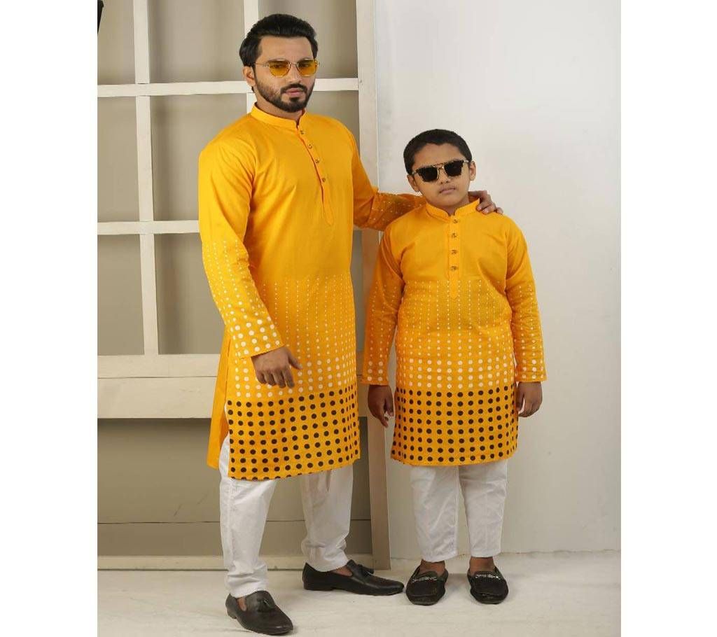 Combo Punjabi - 191158 - Golden Yellow with White Design(Code-SU838)