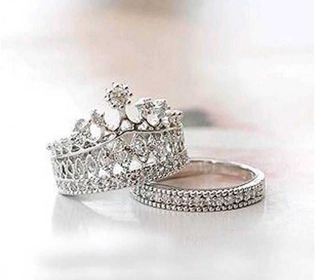 Crystal Imperial 2 Pcs Crown Finger Ring Set