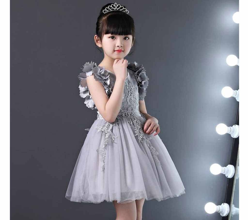 Summer Girls Princess Dress - Gray Sleeve Flower
