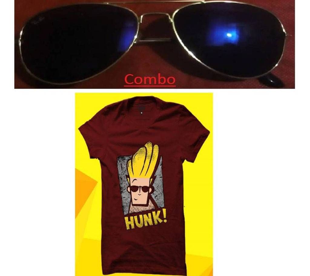 Gents half sleeve t shirt and Ray Ban sunglasses for men copy combo 