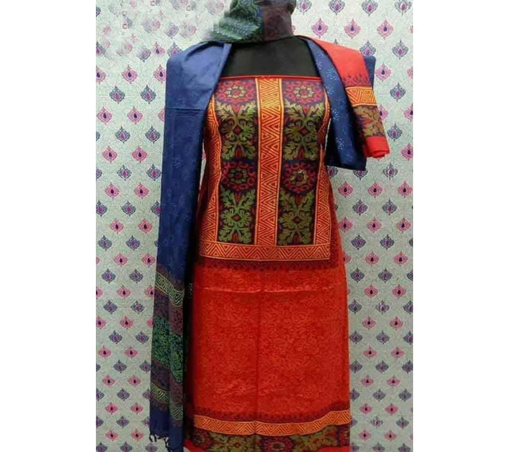 Un stitched block printed cotton there piece 