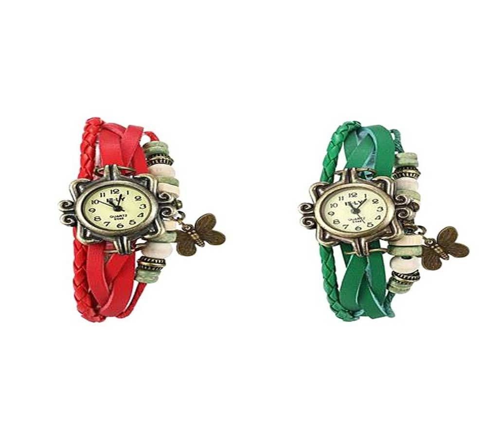 Combo Offer Leather Butterfly  Watch for Women