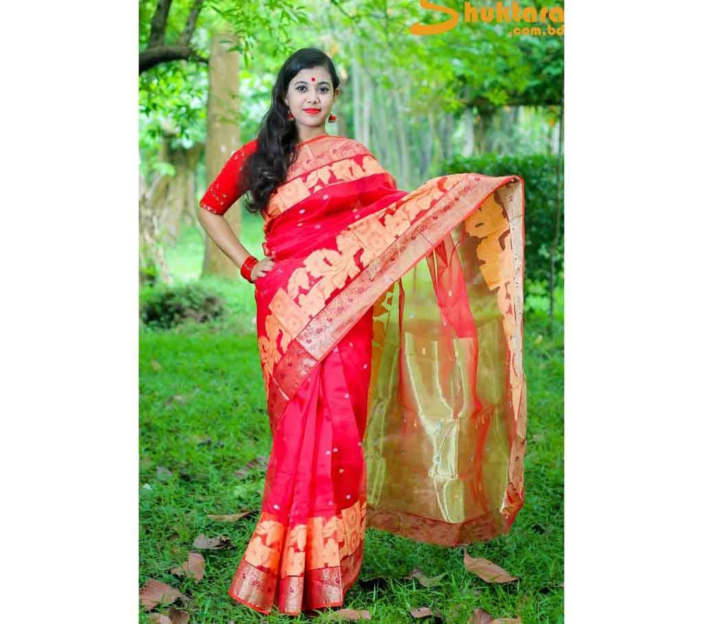Half Silk Red Sharee