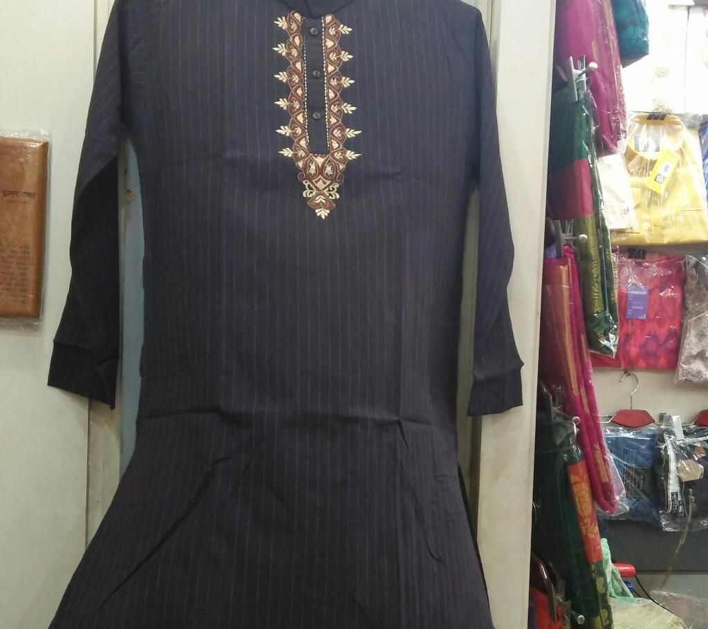 Menz Semi Long Cotton Panjabi- Black