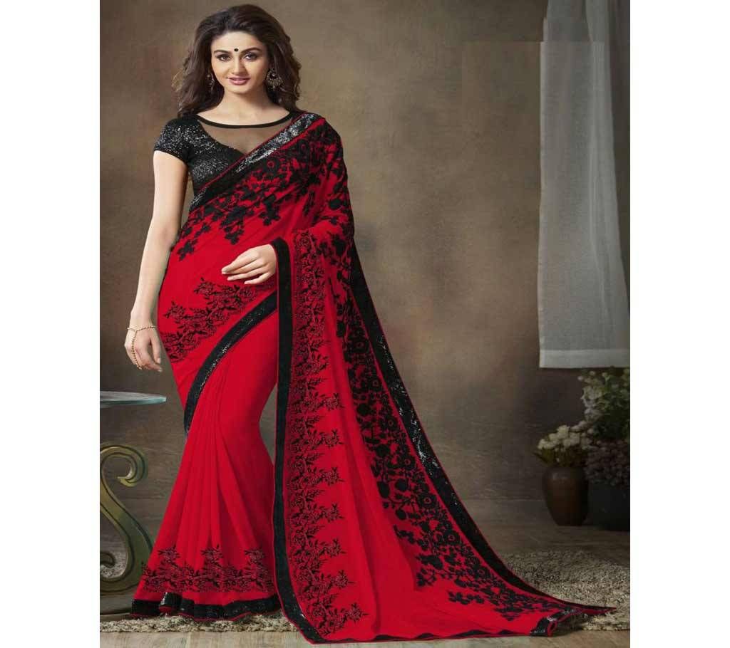 Red Georgette Saree With Blouse Piece