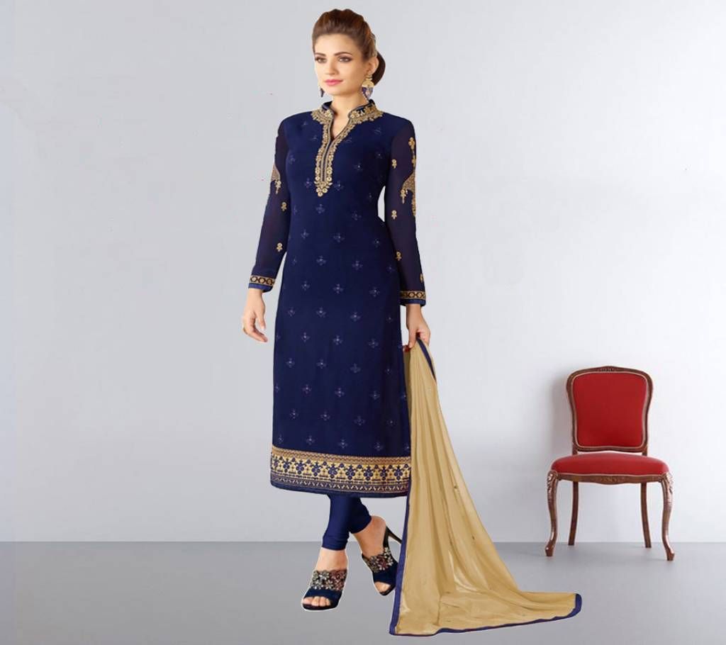 Unstitched Navy Blue Georgette With Embroidery Work Salwar Kameez - Copy