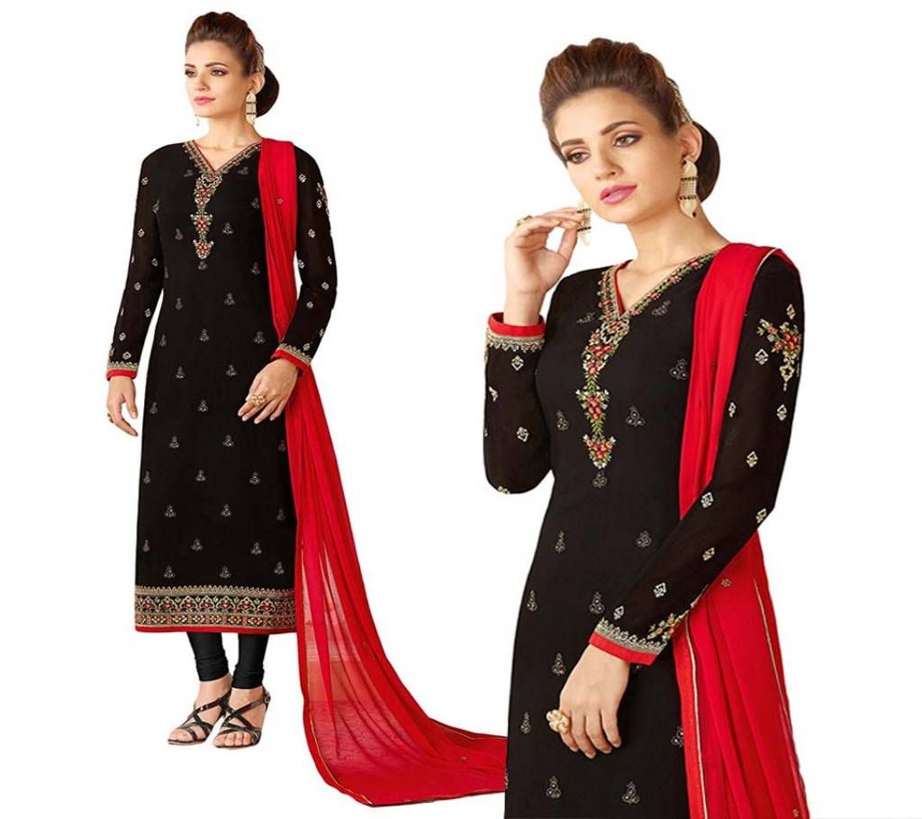 Unstitched Black Georgette With Embroidery Work Salwar Kameez - Copy