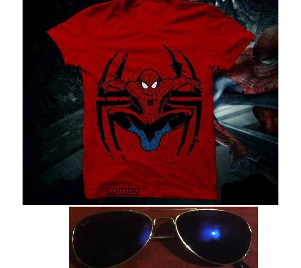 Spiderman mens t shirt and Ray Ban sunglasses for men copy combo 