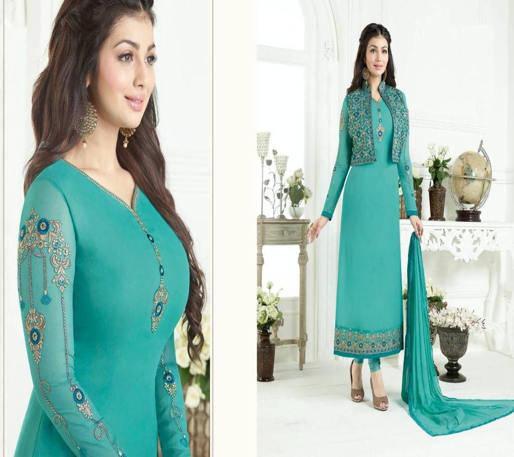 Unstitched Deep Paste Embroidery Koti Style Dress Salwar Kameez - Copy