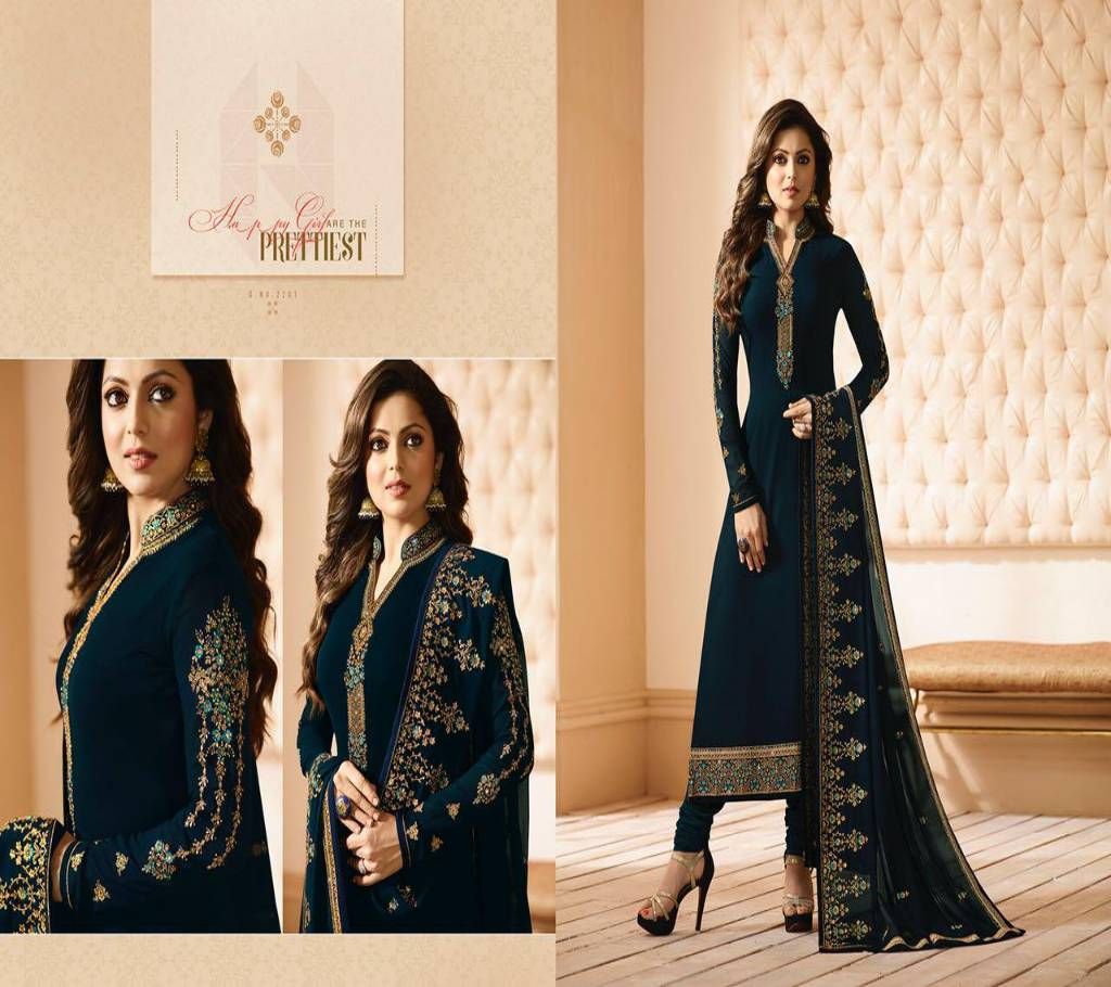 Unstitched Navy Blue Embroidery Work Designer Style salwar Kameez - Copy
