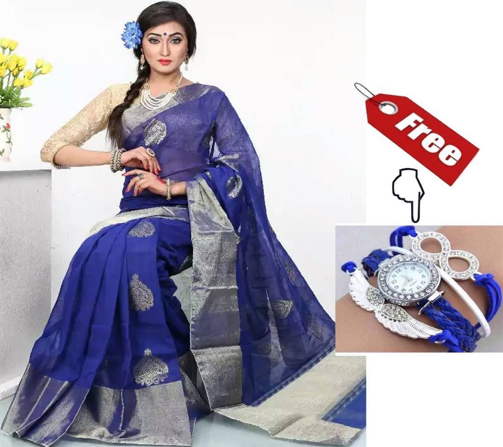 Silk Chapai Monipuri Sarre With Free Ladies Wrist Watch