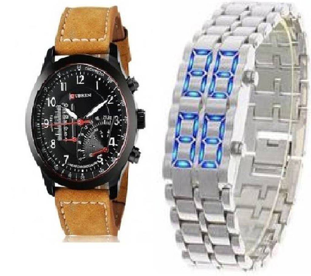 Combo of Curren & LED Wrist Watch for men's