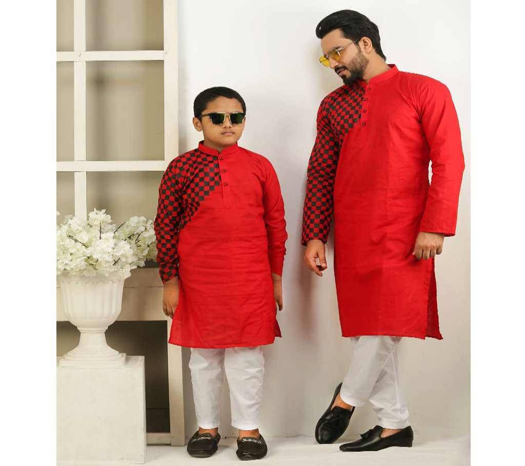 Combo Punjabi - 191157 - Red With Black One Hand Side Design Color