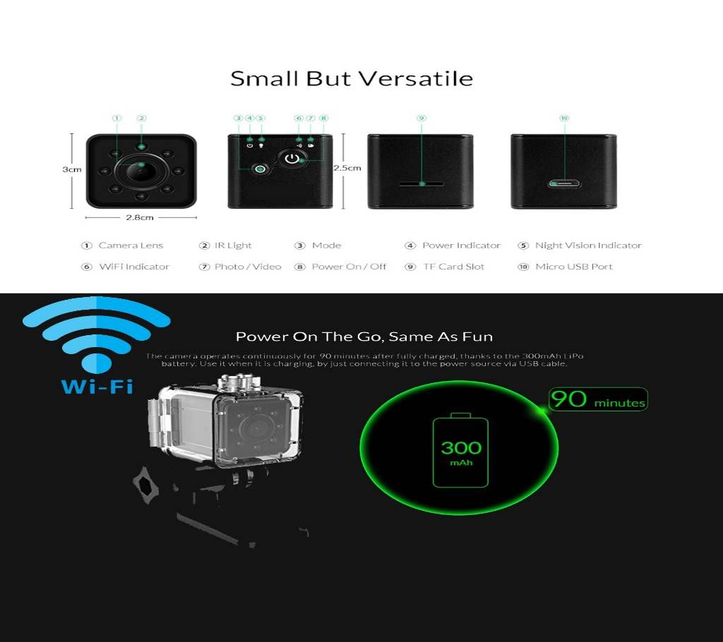 Spy Action Camera SQ13 Full-HD Night Vision Wifi
