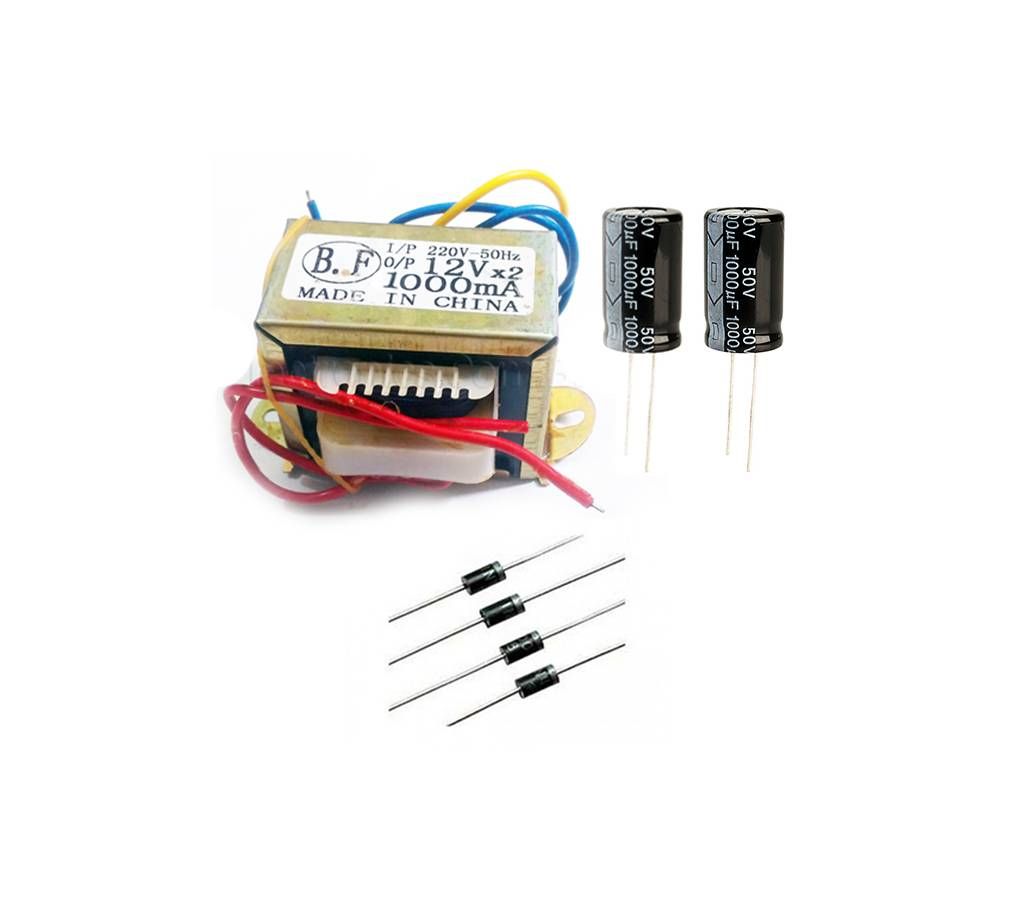 12-0-12 Volt 1Amp Transformer With 4 piece Diode & 2 piece capacitor