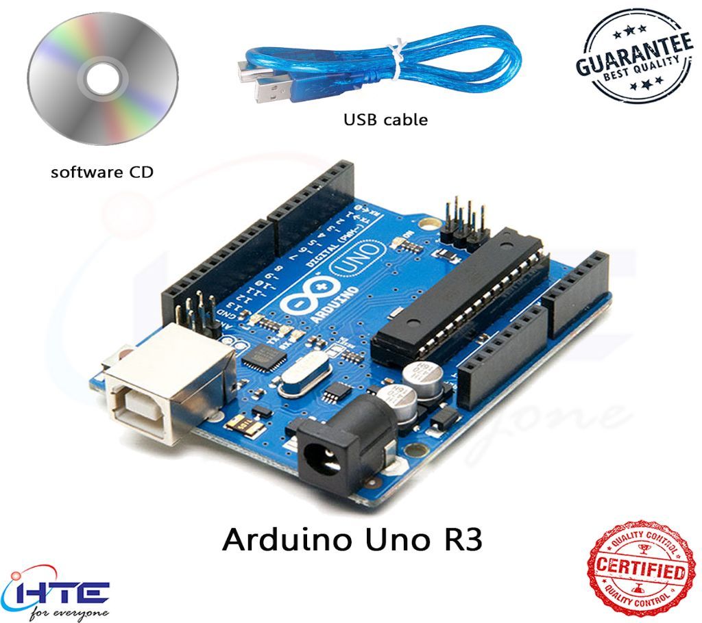 Arduino Uno R3 With USB cable for Arduino and Software CD.