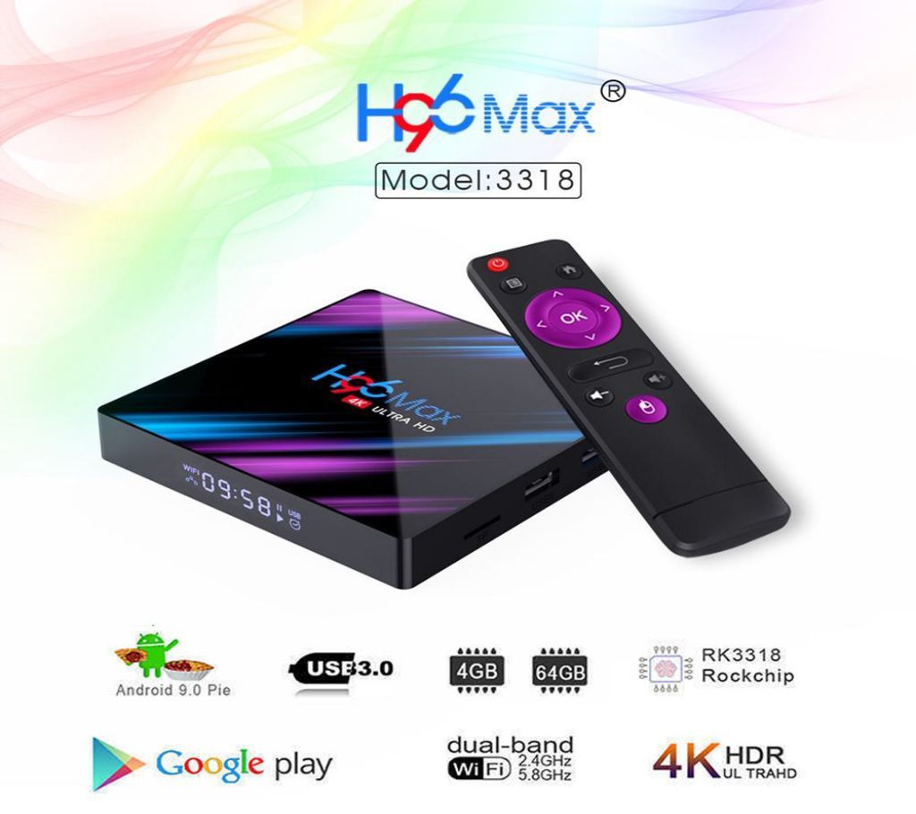 Android 9.0 New H96 MAX 4k Ultra 4GB/64GB 4K TV Box 2.4G/5G WiFi LAN Bluetooth