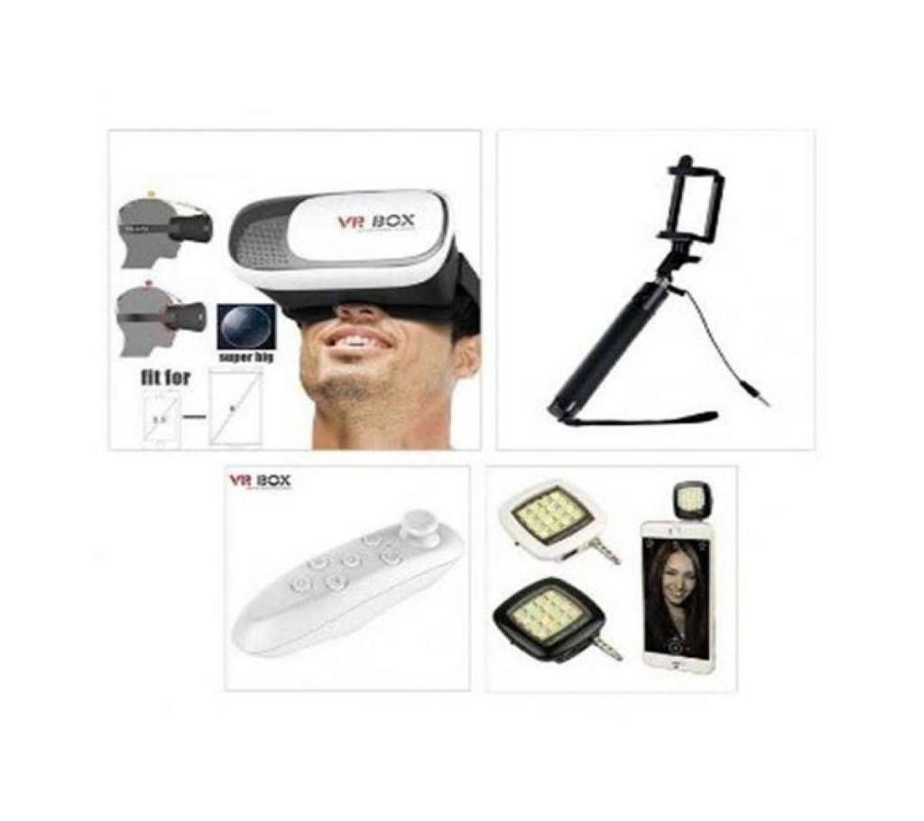 VR BOX 2.0, Bluetooth Selfie Stick and Selfie Light Combo - Black