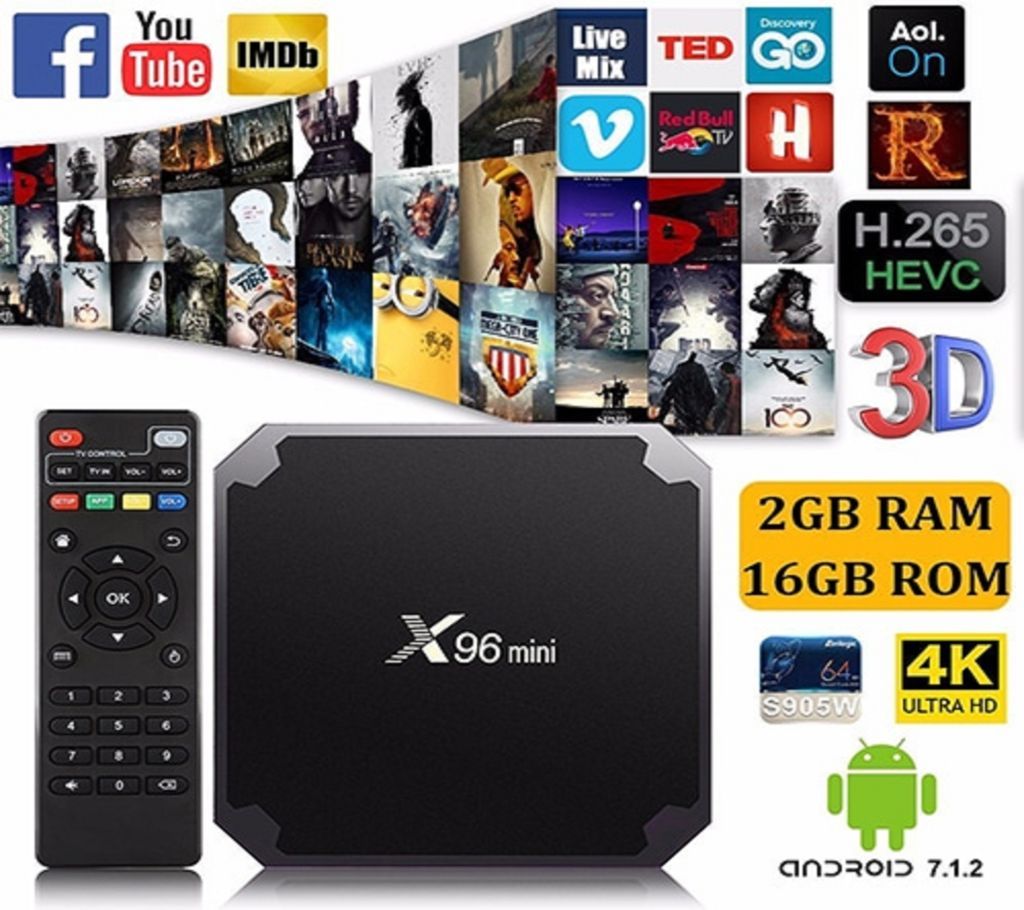 Smart X96 Mini Android TV Box, Wi-Fi, 2GB RAM, 16GB ROM for CRT TV, LCD TV, LED TV, Monitor, Projectors.