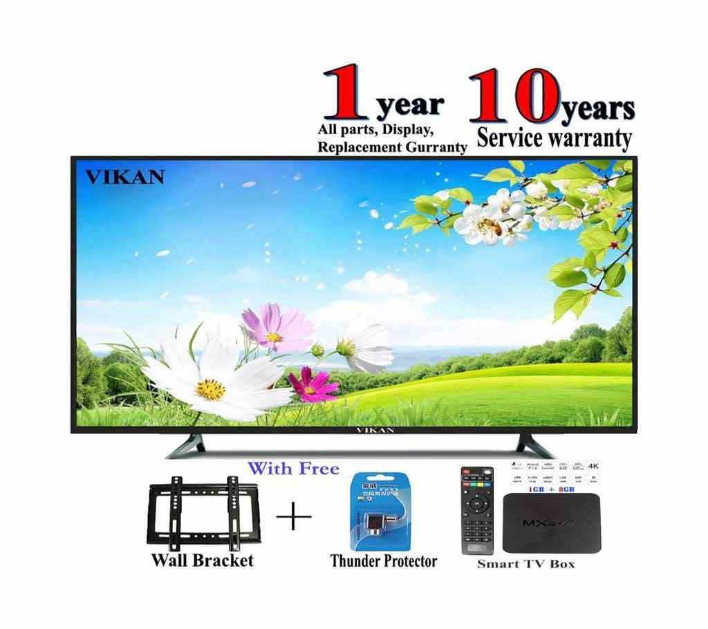 vikan d/glass 32 inch led tv + smart / android tv box mxq 4k 1 gb ram , rom 8 gb