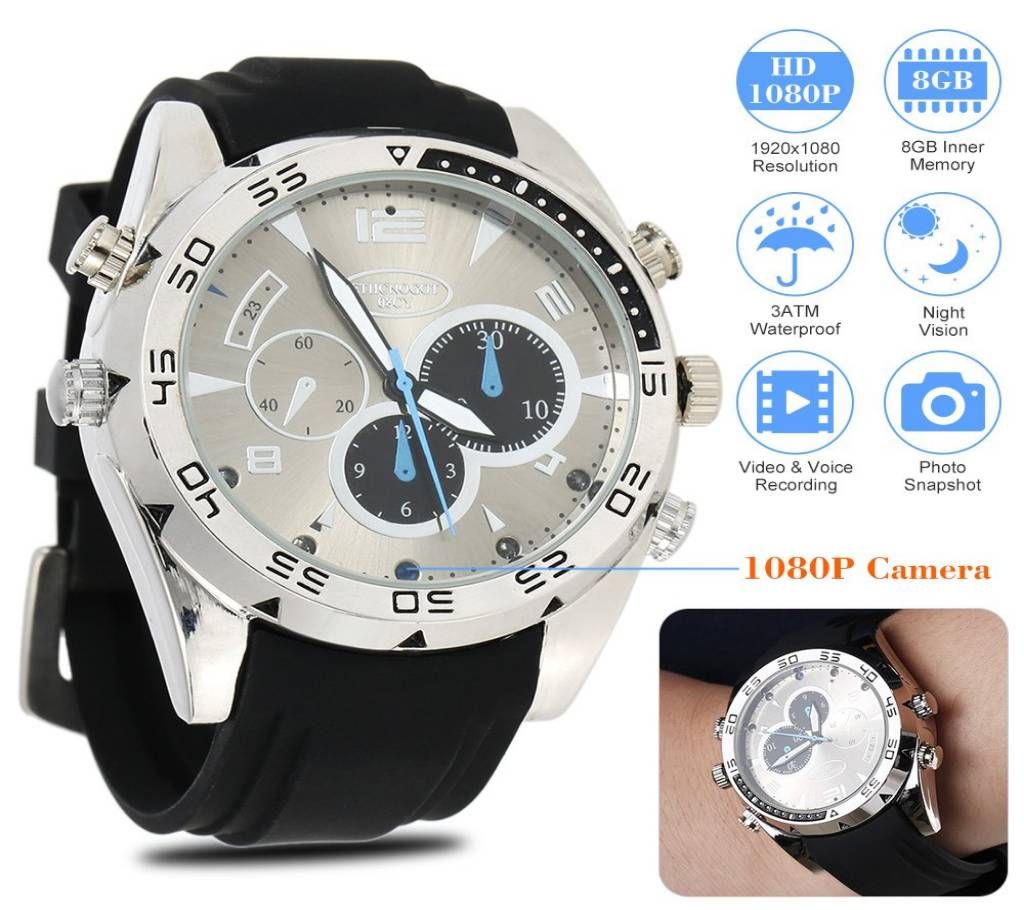 32GB Full HD 1080P Waterproof Spy Watch Video Camera with IR Night Vision Hidden Cam