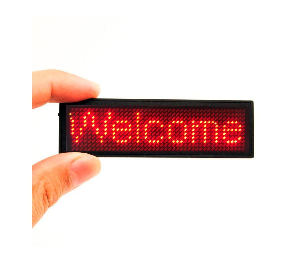 4411 Pixels Red LED Name Tag, Rechargeable LED Business Card Screen with USB Programming Digital Sign Display for Restaurant Shop Exhibition Nightclu