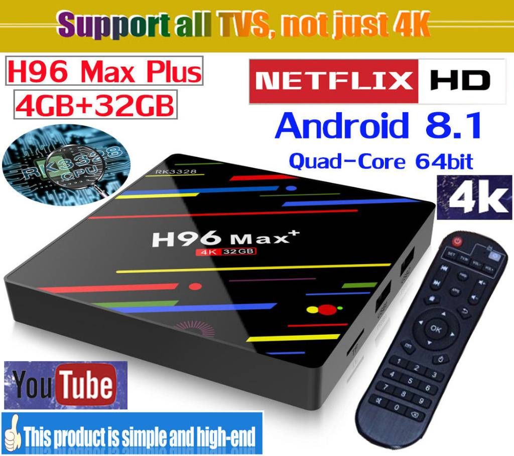 H96 Max Plus RK3328 4GB RAM 32GB ROM Android 8.1 USB3.0 TV Box Soporta HD Netflix 4K Youtube