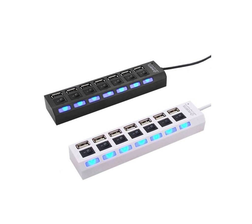 New 7 Ports LED USB High Speed 480 Mbps Adapter USB Hub -1pc
