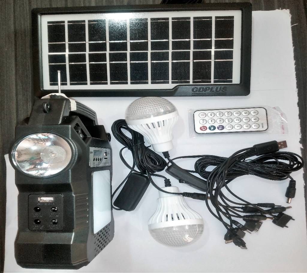 Portable Solar Line System, MP3, FM Radio, Panel Package with power bank.