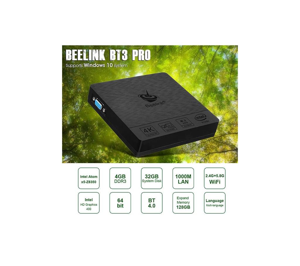 Beelink BT3 Pro Mini PC 4GB/32GB Intel Atom x5-Z8350 Processor 1000Mbps LAN WiFi 2.4/5.8G BT 4.0 Dual Screen Display with HDMI and VGA Ports MINI PC  