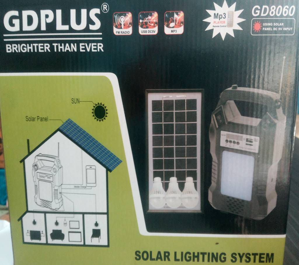 Portable Solar Line System, Electric Line System, MP3, FM Radio, Panel, Package with power bank.
