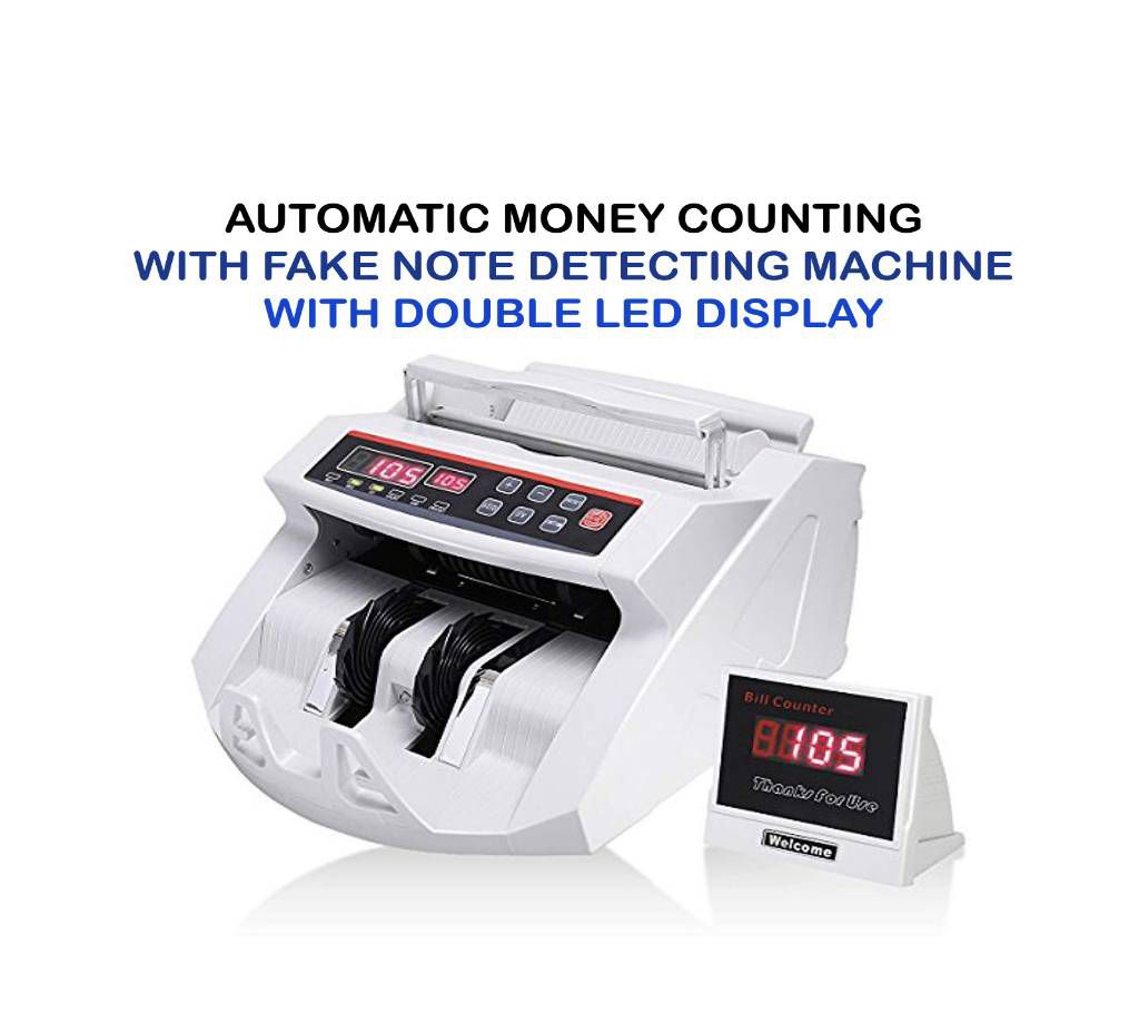 Money Counting with Fake Note Detecting Machine with Double LED Display