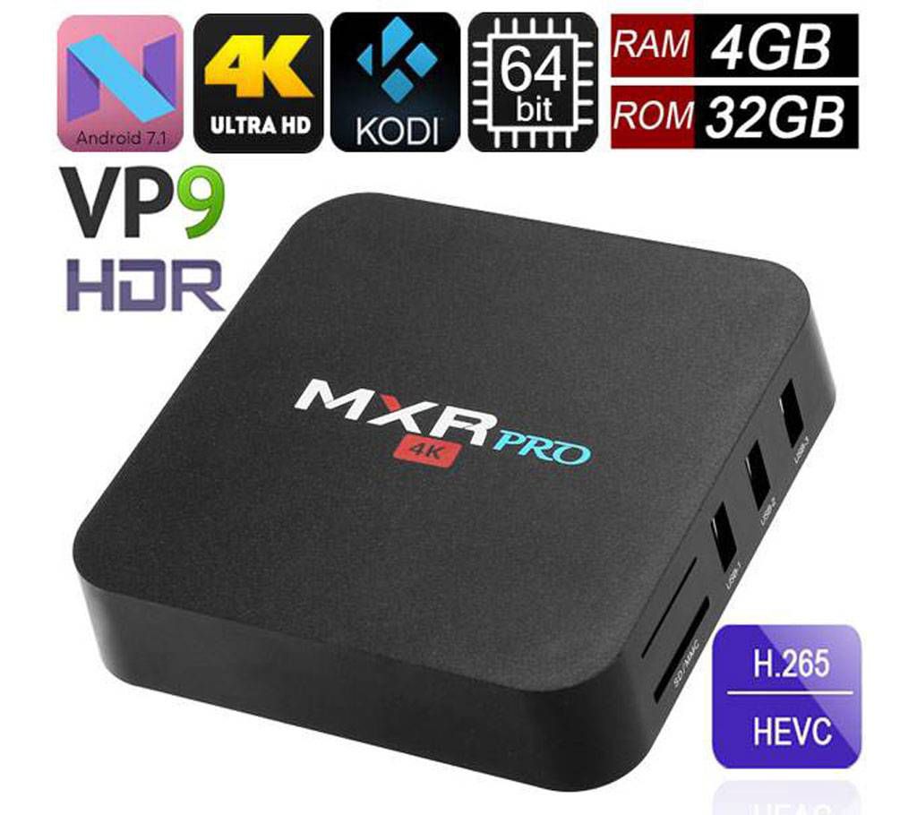 MXRPro 4GB/32GB Android 7.1.1 4K Tv Box HDR VP9