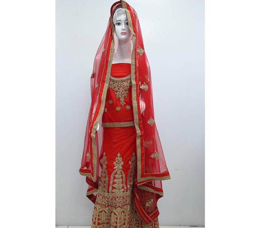 Semi Stitched Indian Bridal Embroidery Art Silk Lehenga