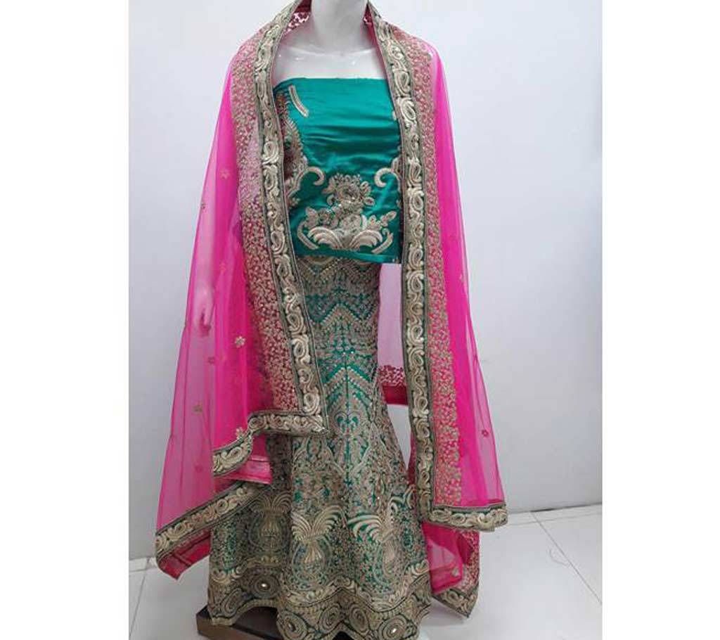 Indian Semi stitched Bridal Embroidery Art Silk Lehenga