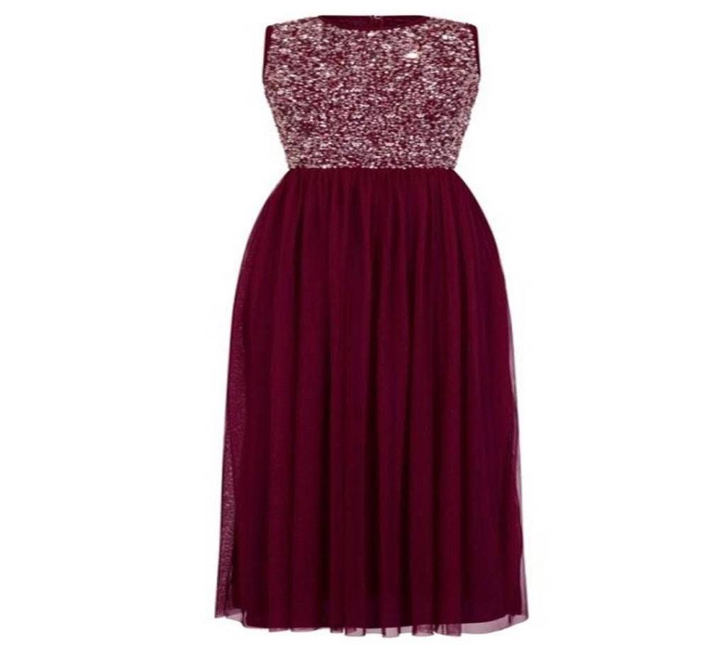 Lace & Beads Picasso Burgundy Embellished Maxi Dress
