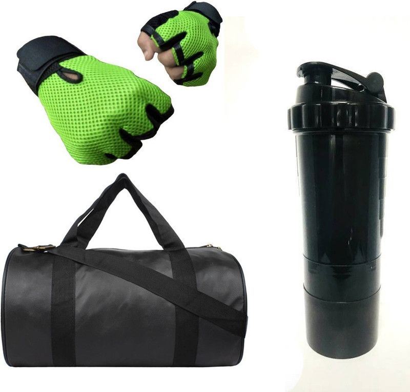 Snipper Combo of Leatherite (Black) Gym Bag, Gloves (Green) And Spider Shaker(Black) Fitness Accessory Kit Kit