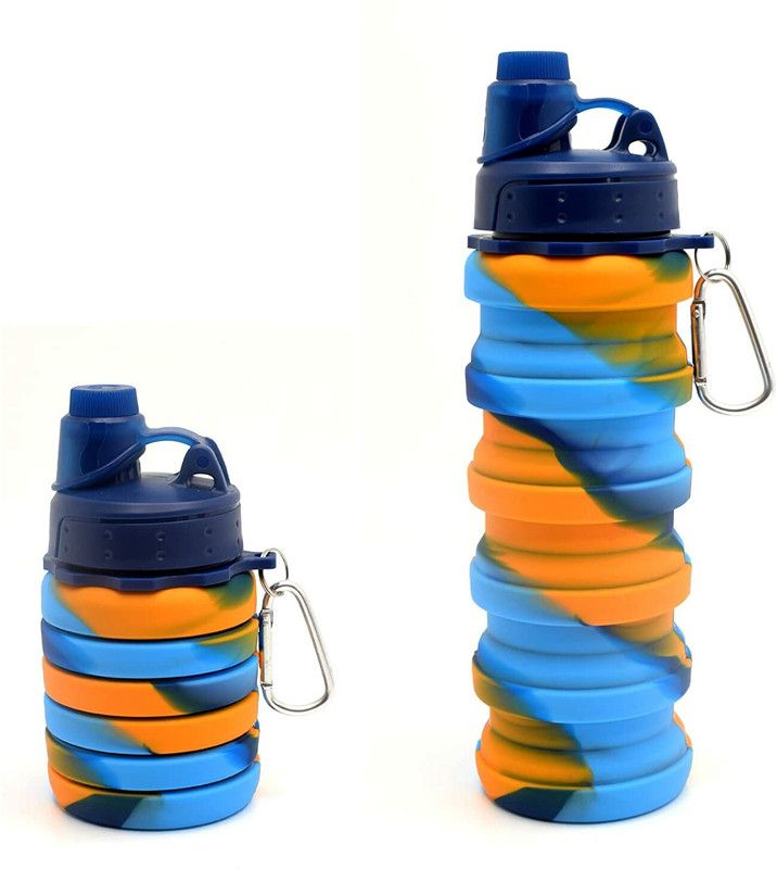 SHUANG YOU Expandable Silicone Sipper Water Bottle for Sports Trekking, Cycling Gym, School 500 ml Sipper  (Pack of 1, Orange, Blue, Silicone)