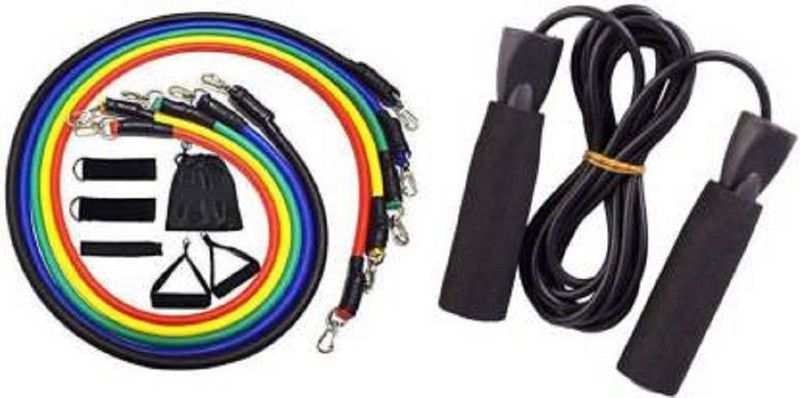 MODERNEHUB 11 Pcs/Set Resistance Band Tube Home Gym Workout Sports Skipping Rope Freestyle Fitness Accessory Kit Kit