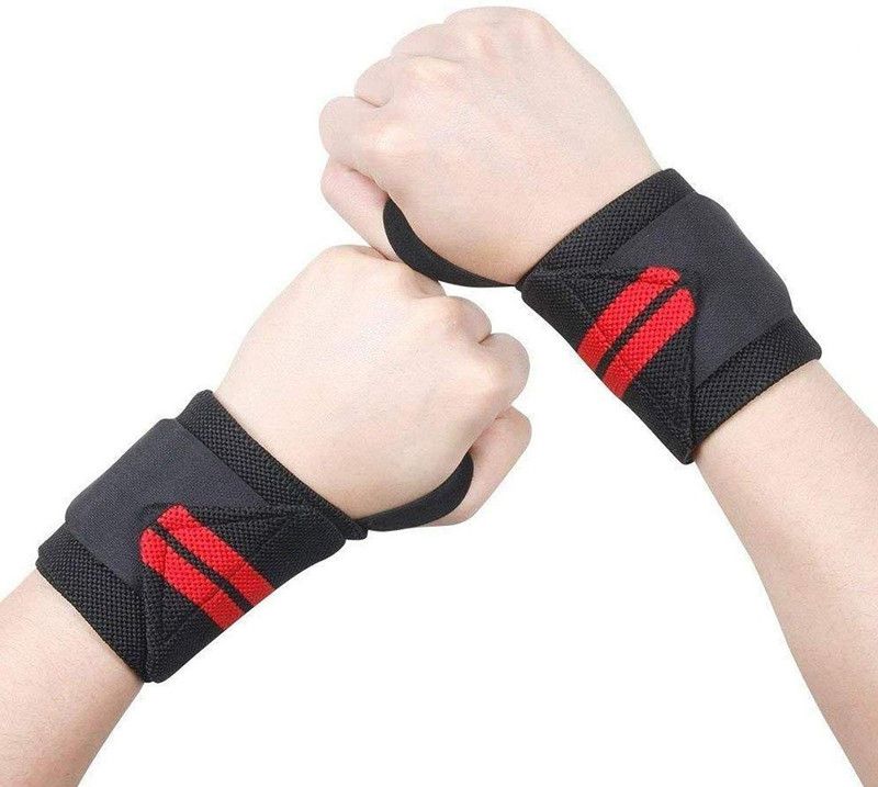 FEGSY High Quality Unisex Wrist Wrap Wrist Support Band Set for Gym Power-Weight Lifting Wrist Support  (Black, Red)