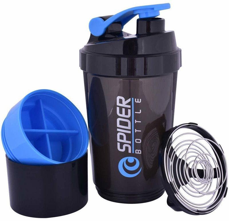 touaretails 3 In 1 Shaker Bottle Milkshake Protein Powder Mixer Sports Water Bottles 500 ml Shaker  (Pack of 1, Black, Plastic)