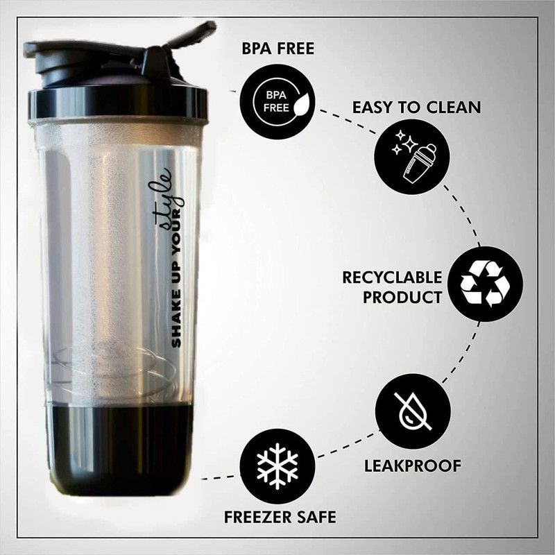Shaker bottle black 600 ml Shaker  (Pack of 1, Black, Plastic)