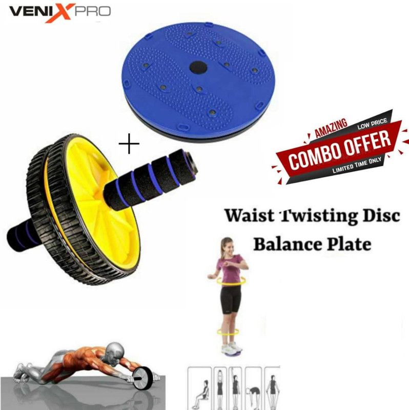 Venix Pro Combo of Massage & Waist Twisting Disc Balance Plate with Ab Wheel Exerciser Ab Exerciser  (Multicolor)