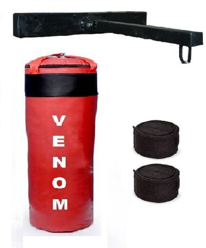 VENOM 60 Inch Long, SRF Material, Filled Punching Bag along with Hanging Straps, Hand Wrap Pair & Bag Stand Fitness Accessory Kit Kit