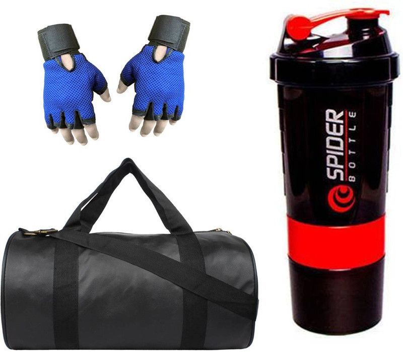 Snipper Gym Combo Of Leatherite (Black) Duffel Gym Bag, Gym Gloves With Wrist Support Fitness Accessory Kit Kit