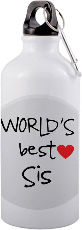 COLOR YARD best world's best sis text design with red heart on 600 ml Sipper  (Pack of 1, White, Aluminium)