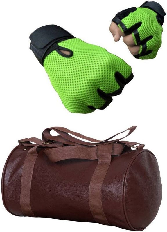 Snipper Combo of Leatherite Brown Gym Bag and Gloves(Green) Fitness Accessory Kit Kit