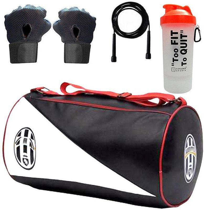 5 O' CLOCK SPORTS Men's Combo of Juventus Leather Gym Bag,Skipping Fitness Accessory Kit Kit